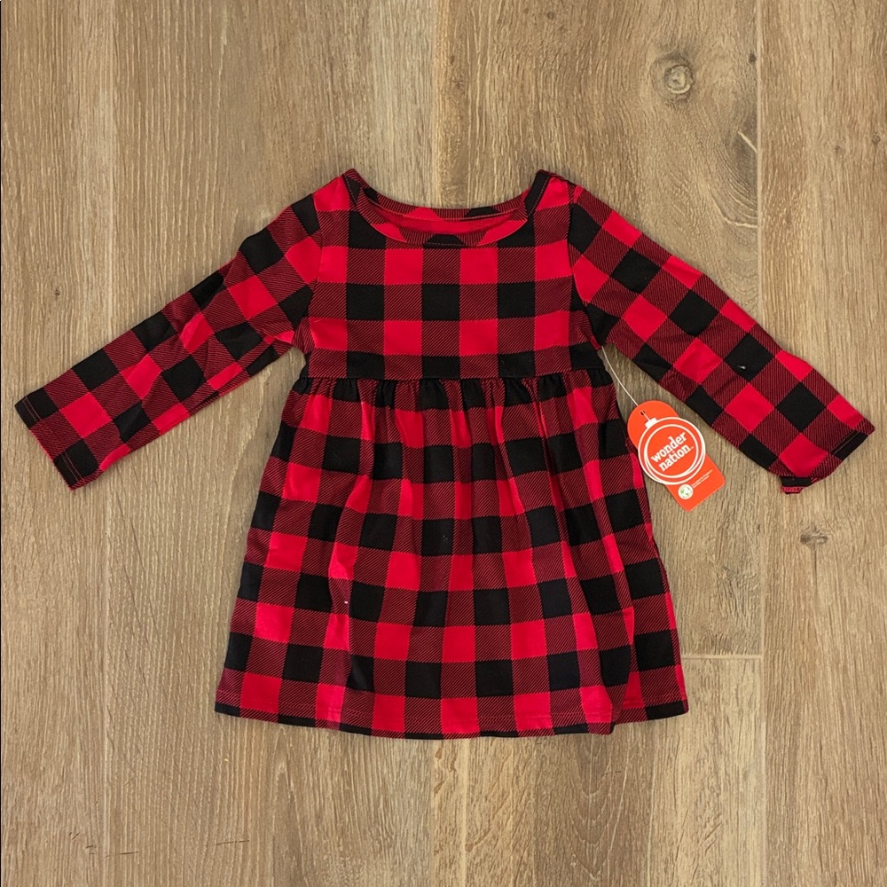 Wonder Nation Red and Black Plaid Dress 12M NWT